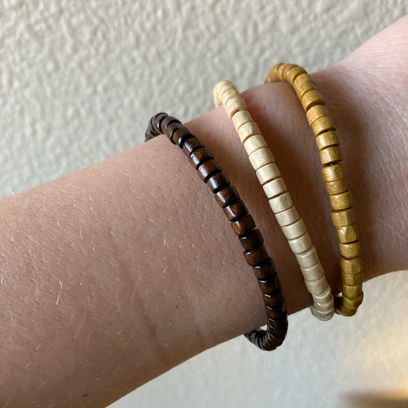 Natural Tones Wood Beaded Bracelet Trio - Picture 3 of 9